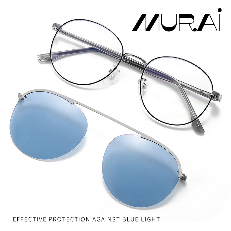 MURAI Merek Jepang Antiradiasi Blueray Free 1 Clip on Polarized Kotak Pria Frame Kacamata Bisa Minus 7007 - 1 Black - Gold colour