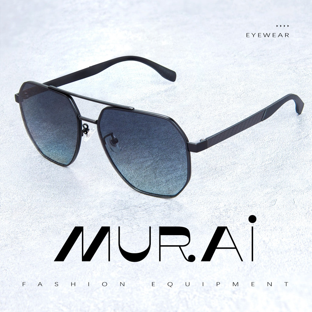MURAI Japanese Brand Sunglasses Men Women Aviation HD Polarized Anti-Glare Sunglasses Gun square sunglasses anti-radiation high quality materia Latest - Luxury Fashion 2507 - M05 Gun(Blue gradient lenses)