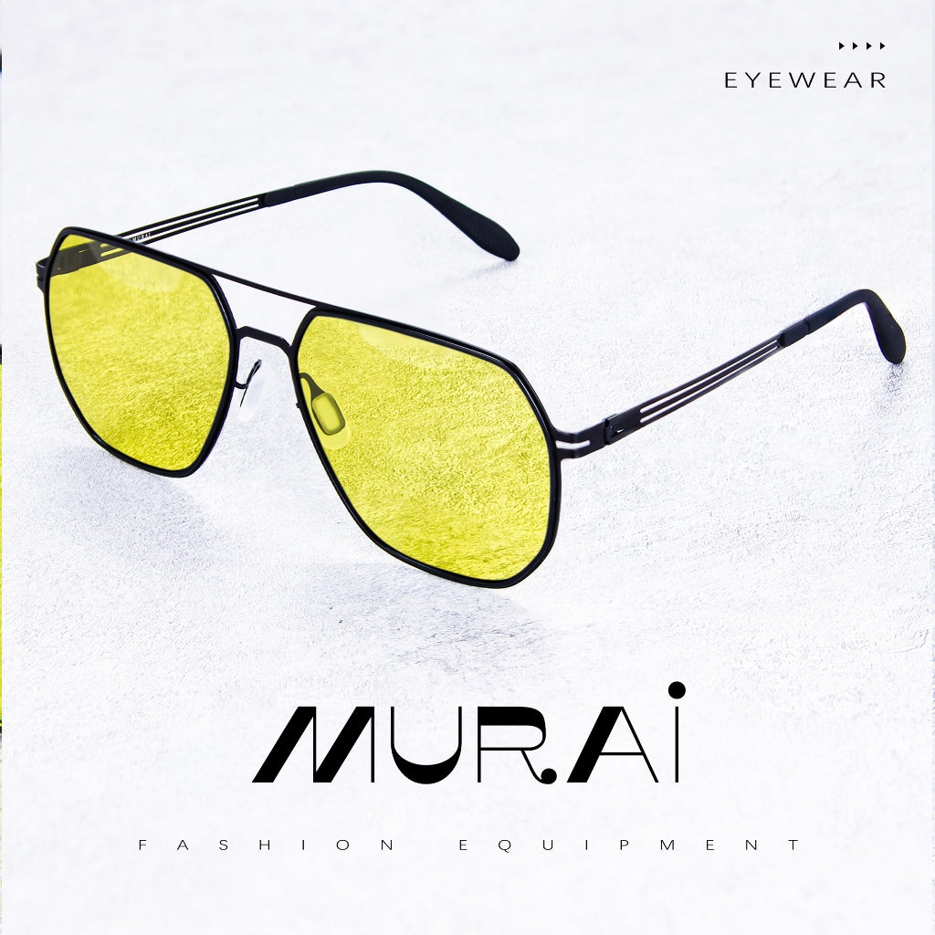 MURAI Japanese Brand Sunglasses Yellow (Night Vision) Polarized Anti-Glare Fashion Men Women Unisex Square Black Frame Latest - Luxury Fashion 5007 - M03 Yellow