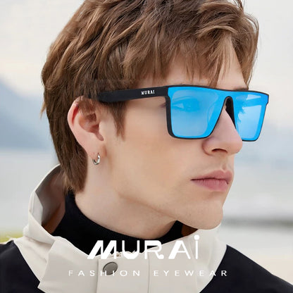MURAI Merek Jepang Kacamata Hitam Rectangular Polarized SQUARE FRAME Sunglasses Unisex Retro Pilot Shades Driving Protection RC009A - 3 Light blue