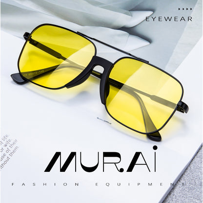 MURAI Merek Jepang Kacamata Hitam Rectangular Polarized Aviator Sunglasses Unisex Retro Pilot Shades Driving Protection Yellow (night Vision) kacamata yang pakai di malam MR3177 - 3