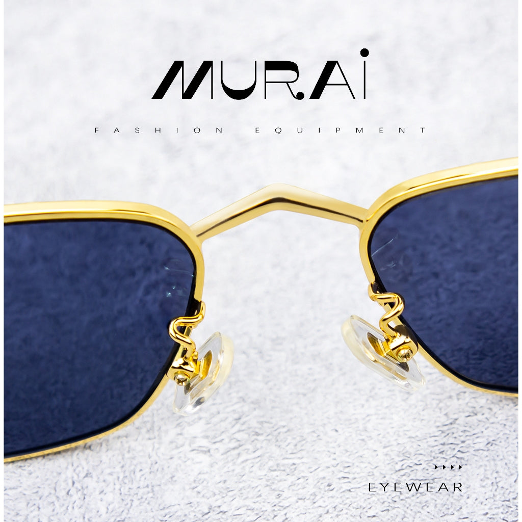 MURAI Merek Jepang Kacamata Hitam Sunglasses Polarized Anti Silau Fashion Wanita Unisex Unisex Wanita anti radiasi high quality material Wanita Terbaru Kacamata MR7608 - 3 Gold - Blue lenses