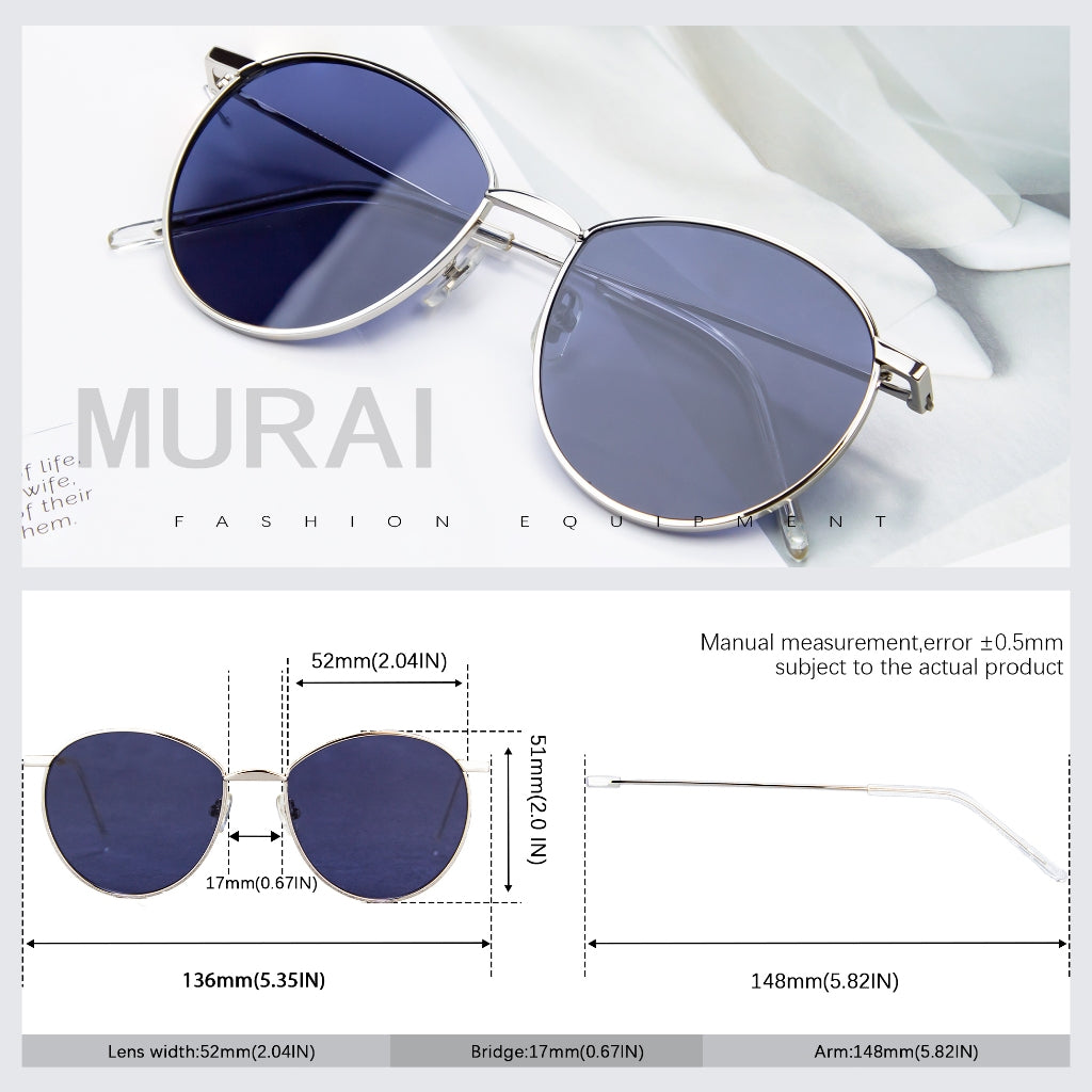MURAI Merek Jepang Kacamata Hitam Unisex Wanita anti radiasi high quality material Wanita Aviation HD Polarized Anti Silau Cahaya Matahari Wanita Terbaru Kacamata Ringan Nyaman Seharian MR7609 - 3 Blue