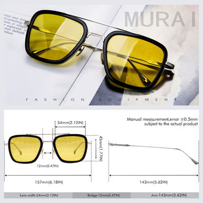 MURAI Merek Jepang Kacamata Hitam Photochromic sunglasses Polarized Anti Silau Fashion Pria Wanita UnisexUnisex Pria anti radiasi high quality material Square Fram Sunglasses Kacamata Hitam Pria Terbaru – Fashion Mewah 3501 - 5 Yellow photochromic