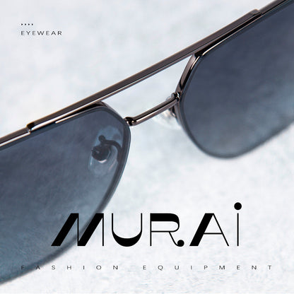 MURAI Merek Jepang Kacamata Hitam Sunglasses Pria Wanita Aviation HD Polarized Anti Silau Cahaya Matahari Black square sunglasses anti radiasi high quality materia Terbaru – Fashion Mewah 2507 - M03 Black（Blue gradient lenses）