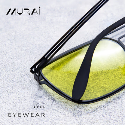 MURAI Merek Jepang Kacamata Hitam Sunglasses Pria Wanita Aviation HD Polarized Anti Silau Cahaya Matahari Ringan Nyaman Seharian kacamata yang pakai di malam lTerbaru – Fashion Mewah 5024 - M02 Yellow（night Visio）