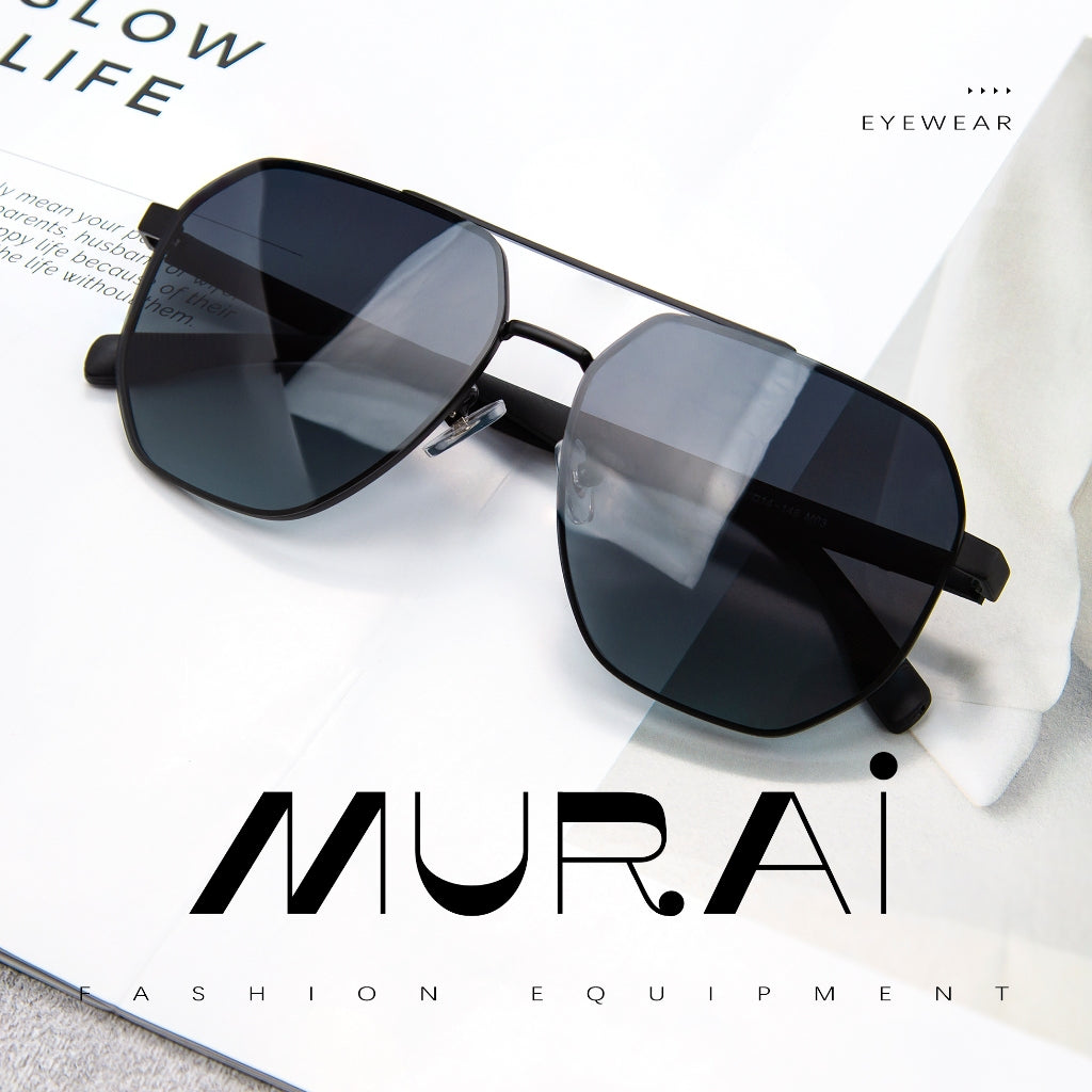 MURAI Merek Jepang Kacamata Hitam Sunglasses Pria Wanita Aviation HD Polarized Anti Silau Cahaya Matahari Gun square sunglasses anti radiasi high quality materia Terbaru – Fashion Mewah 2507 - M05 Gun（Blue gradient lenses）