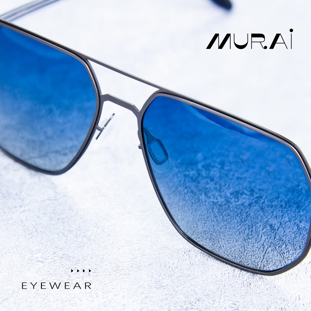 MURAI Merek Jepang Kacamata Hitam Sunglasses Pria Wanita Aviation HD Polarized Anti Silau Cahaya Matahari anti radiasi high quality material Terbaru – Fashion Mewah 5007 - M01 Blue lenses