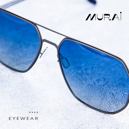 MURAI Merek Jepang Kacamata Hitam Sunglasses Pria Wanita Aviation HD Polarized Anti Silau Cahaya Matahari anti radiasi high quality material Terbaru – Fashion Mewah 5007 - M01 Blue lenses