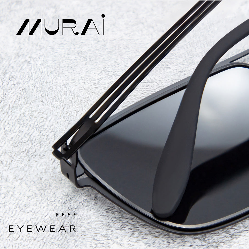 MURAI Merek Jepang Kacamata Hitam Sunglasses Polarized Anti Silau Fashion Retro Pria Wanita Unisex Directional black sunglasses anti radiasi high quality material Square frame Terbaru – Fashion Mewah 5024 - M03 Black