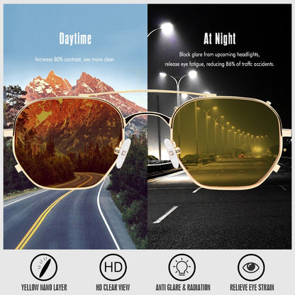 MURAI Merek Jepang Kacamata Hitam Sunglasses Wanita Terbaru Kacamata Ringan Nyaman Seharian Photochromic sunglasses Polarized Anti Silau Fashion Pria Wanita Unisex Metal frame Terbaru – Fashion Mewah 2287 - 4 Yellow photochromic