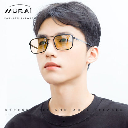 MURAI Merek Jepang Kacamata Hitam Sunglasses Pria Wanita Aviation HD Polarized Anti Silau Cahaya Matahari Ringan Nyaman Seharian kacamata yang pakai di malam lTerbaru – Fashion Mewah 5024 - M02 Yellow（night Visio）