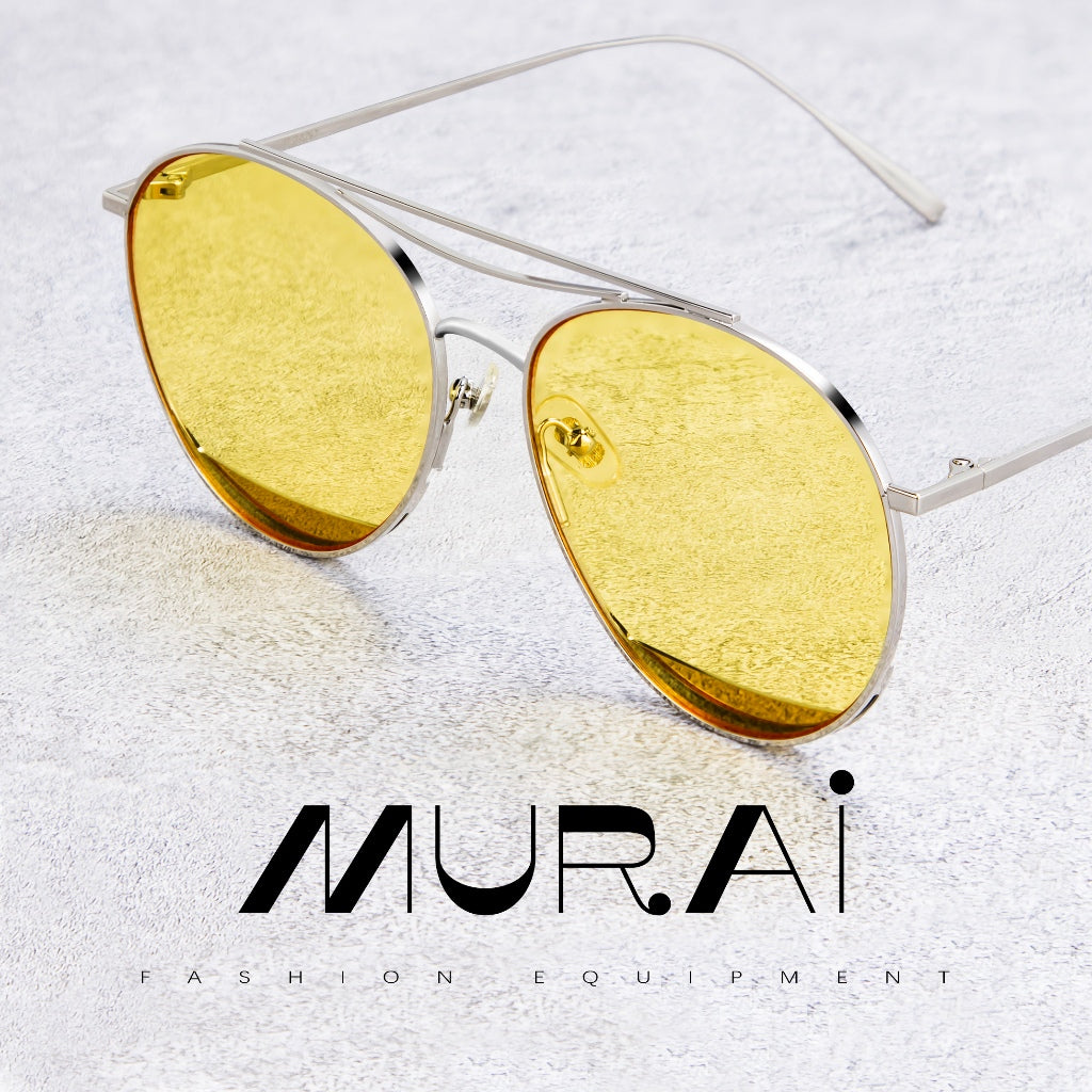 MURAI Merek Jepang Kacamata Hitam Anti Silau Sunglasses Pria Wanita Terbaru – Fashion Mewah Anti Silau Fashion Pria Wanita Unisex kacamata yang pakai di malam RM7606 - 1 Yellow（night Visio）
