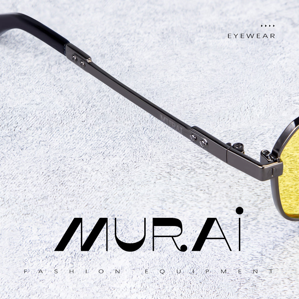 MURAI Merek Jepang Kacamata Hitam Polarized Anti Silau Fashion Pria Wanita Unisex SQUARE FRAME Kacamata Hitam Pria Wanita Terbaru – Fashion Mewah MR7605 - 4 Gun Grey night Visio kacamata yang pakai di malam