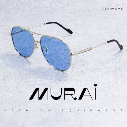 MURAI Merek Jepang Kacamata Hitam Pria Wanita Aviation HD Polarized Anti Silau Cahaya Matahari Aviators Kacamata Hitam Pria Wanita Terbaru – Fashion Mewah MR7602 - 2 Light Blue