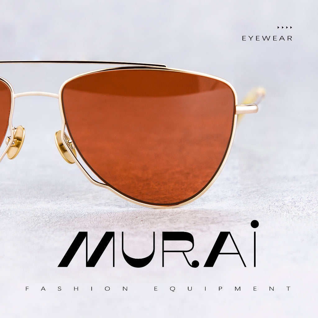 MURAI Merek Jepang Kacamata Hitam Wanita Terbaru – Fashion Mewah Aviation HD Polarized Anti Silau Cahaya Matahar Polarized Anti Silau Fashion Wanita Unisex MR7607 - 1 Gold - Orange lenses