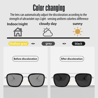 MURAI Merek Jepang Kacamata Hitam Photochromic sunglasses Polarized Anti Silau Fashion Pria Wanita UnisexUnisex Pria anti radiasi high quality material Square Fram Sunglasses Kacamata Hitam Pria Terbaru – Fashion Mewah 3501 - 4 gray(photochromic)