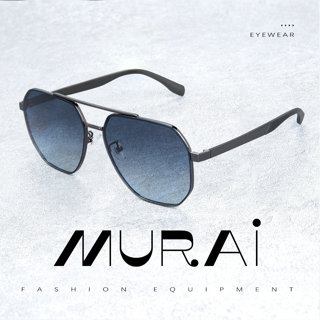 MURAI Merek Jepang Kacamata Hitam Sunglasses Pria Wanita Aviation HD Polarized Anti Silau Cahaya Matahari Gun square sunglasses anti radiasi high quality materia Terbaru – Fashion Mewah 2507 - M05 Gun（Blue gradient lenses）