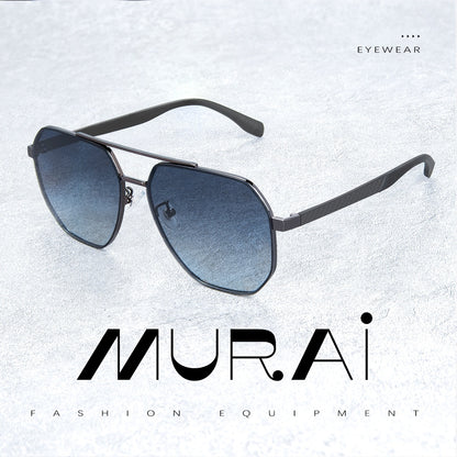 MURAI Merek Jepang Kacamata Hitam Sunglasses Pria Wanita Aviation HD Polarized Anti Silau Cahaya Matahari Gun square sunglasses anti radiasi high quality materia Terbaru – Fashion Mewah 2507 - M05 Gun（Blue gradient lenses）