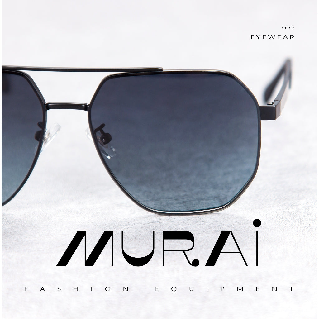 MURAI Merek Jepang Kacamata Hitam Sunglasses Pria Wanita Aviation HD Polarized Anti Silau Cahaya Matahari Gun square sunglasses anti radiasi high quality materia Terbaru – Fashion Mewah 2507 - M05 Gun（Blue gradient lenses）