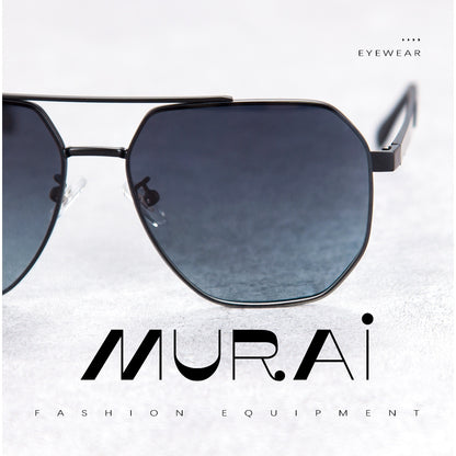 MURAI Merek Jepang Kacamata Hitam Sunglasses Pria Wanita Aviation HD Polarized Anti Silau Cahaya Matahari Gun square sunglasses anti radiasi high quality materia Terbaru – Fashion Mewah 2507 - M05 Gun（Blue gradient lenses）