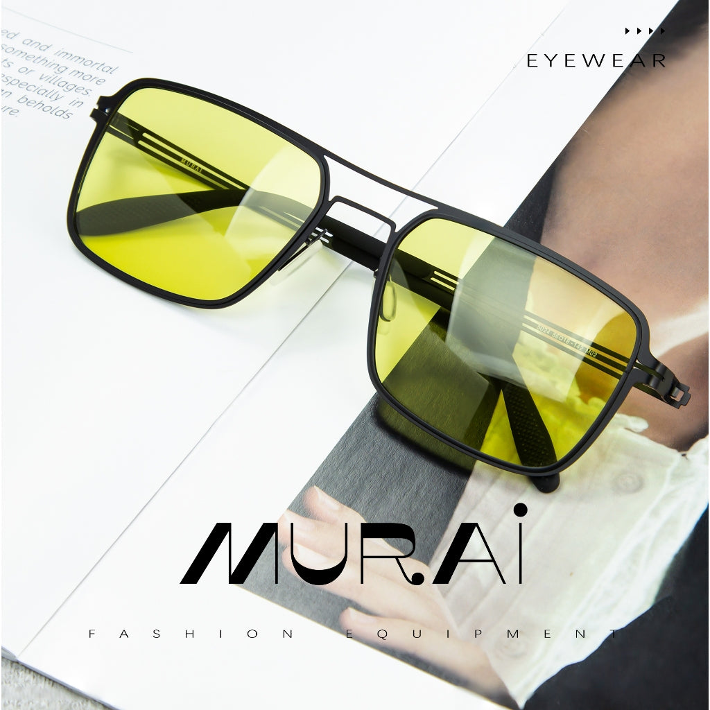 MURAI Merek Jepang Kacamata Hitam Sunglasses Pria Wanita Aviation HD Polarized Anti Silau Cahaya Matahari Ringan Nyaman Seharian kacamata yang pakai di malam lTerbaru – Fashion Mewah 5024 - M02 Yellow（night Visio）