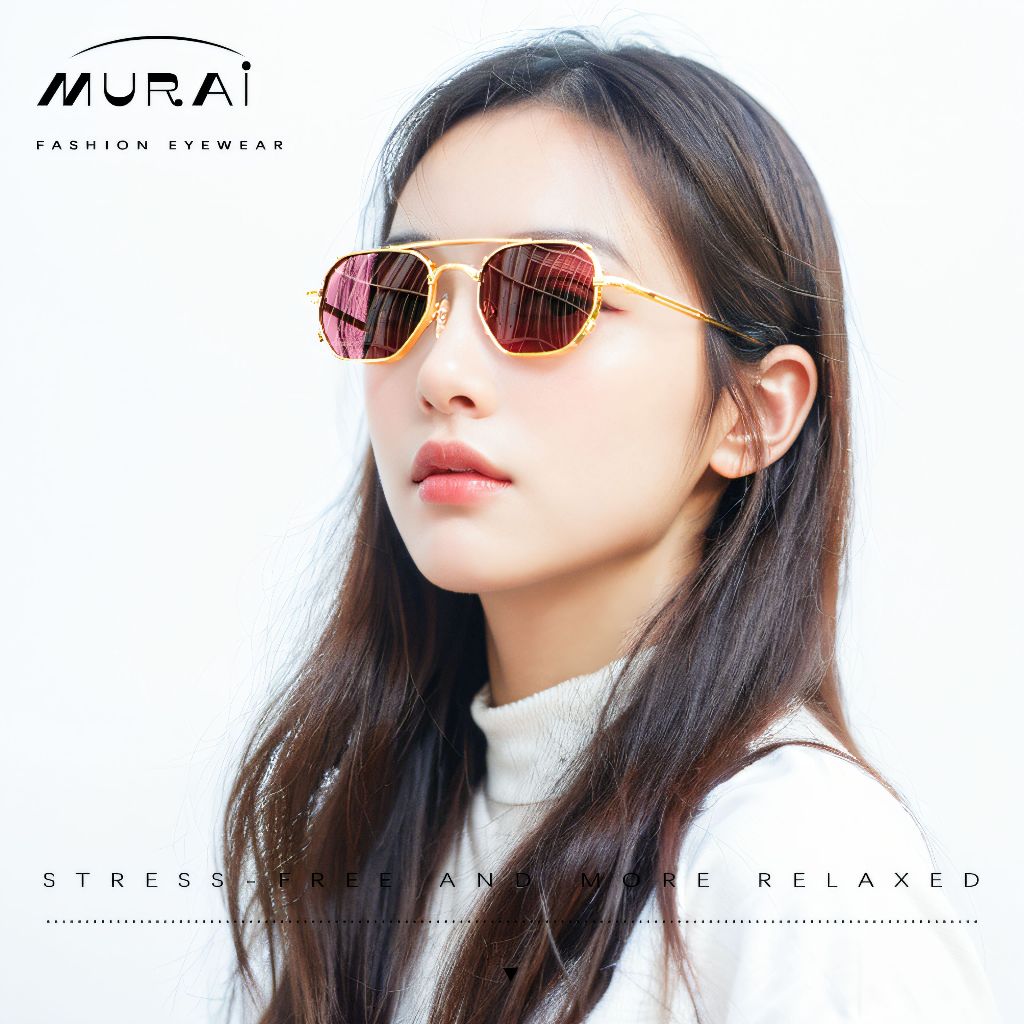 MURAI Merek Jepang Kacamata Hitam Sunglasses Wanita Terbaru Kacamata Ringan Nyaman Seharian Photochromic sunglasses Polarized Anti Silau Fashion Pria Wanita Unisex Metal frame Terbaru – Fashion Mewah 2287 - 3 Pink（ photochromic）