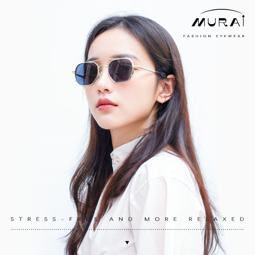 MURAI Merek Jepang Kacamata Hitam Sunglasses Wanita Terbaru Kacamata Photochromic sunglasses Ringan Nyaman Seharian Polarized Anti Silau Fashion Pria Wanita Unisex Metal frame Terbaru – Fashion Mewah 2287 - 2 Blue（ photochromic）