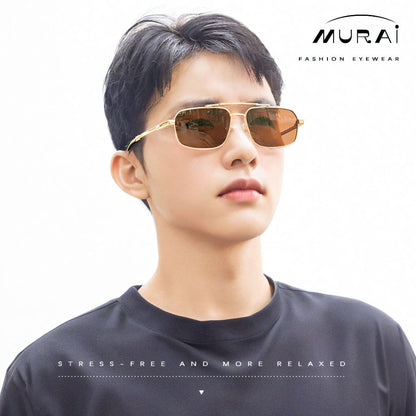 MURAI Merek Jepang Kacamata Hitam Polarized Anti Silau Fashion Pria Wanita Unisex SQUARE FRAME Kacamata Hitam Pria Wanita Terbaru – Fashion Mewah MR7605 - 3 Gold