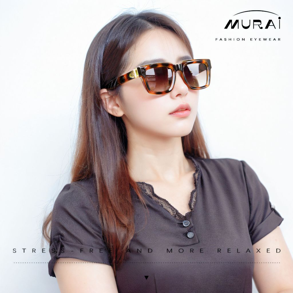 MURAI Merek Jepang Kacamata Hitam Rectangular Polarized SQUARE FRAME Sunglasses Unisex Retro Pilot Shades Driving Protection 3490 - 4