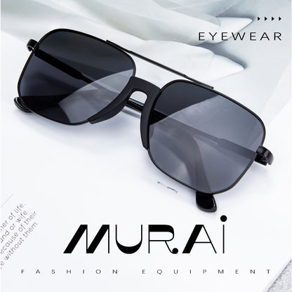 MURAI Merek Jepang Kacamata Hitam Rectangular Polarized Aviator Sunglasses Unisex Retro Pilot Shades Driving Protection 3177 - 1 Black