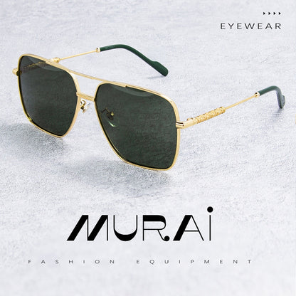 MURAI Merek Jepang Kacamata Hitam Aviator Sunglasses Unisex Polarized Driving Classic Shades - Protection with Accessories MR7601 - 4 Gold - Blue lenses