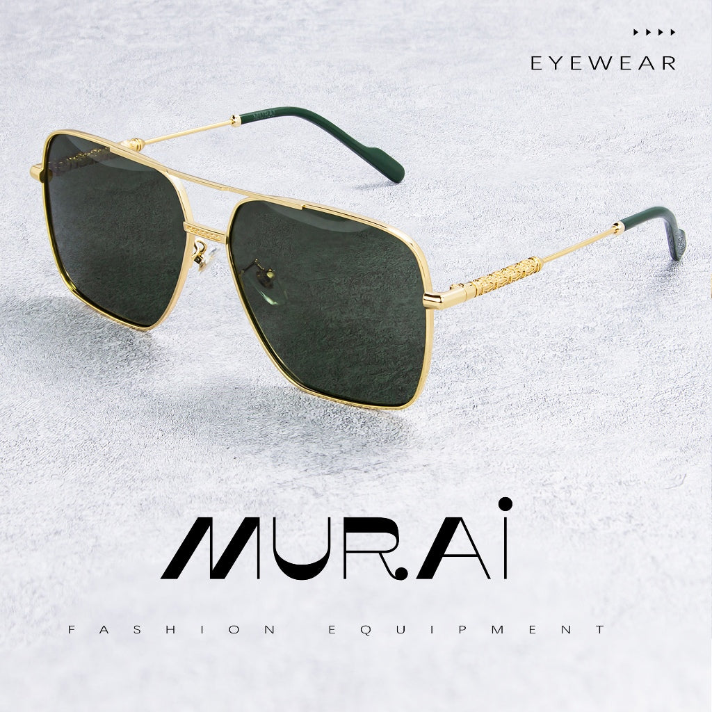 MURAI Merek Jepang Kacamata Hitam Aviator Sunglasses Unisex Polarized Driving Classic Shades - Protection with Accessories MR7601 - 1 Gunmetal Frame