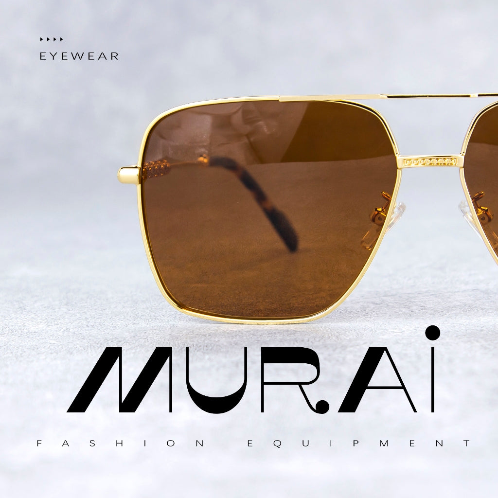 MURAI Merek Jepang Kacamata Hitam Aviator Sunglasses Unisex Polarized Driving Classic Shades - Protection with Accessories MR7601 - 3 Gold - Brown lenses