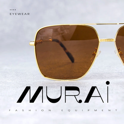 MURAI Merek Jepang Kacamata Hitam Aviator Sunglasses Unisex Polarized Driving Classic Shades - Protection with Accessories MR7601 - 3 Gold - Brown lenses