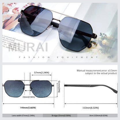 MURAI Merek Jepang Kacamata Hitam Sunglasses Pria Wanita Aviation HD Polarized Anti Silau Cahaya Matahari Black square sunglasses anti radiasi high quality materia Terbaru – Fashion Mewah 2507 - M03 Black（Blue gradient lenses）