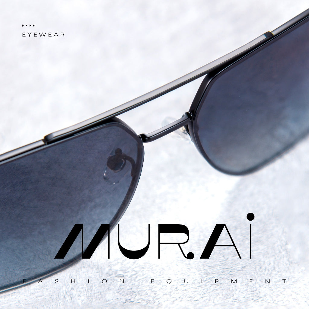 MURAI Merek Jepang Kacamata Hitam Sunglasses Pria Wanita Aviation HD Polarized Anti Silau Cahaya Matahari Gun square sunglasses anti radiasi high quality materia Terbaru – Fashion Mewah 2507 - M05 Gun（Blue gradient lenses）
