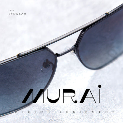 MURAI Merek Jepang Kacamata Hitam Sunglasses Pria Wanita Aviation HD Polarized Anti Silau Cahaya Matahari Gun square sunglasses anti radiasi high quality materia Terbaru – Fashion Mewah 2507 - M05 Gun（Blue gradient lenses）