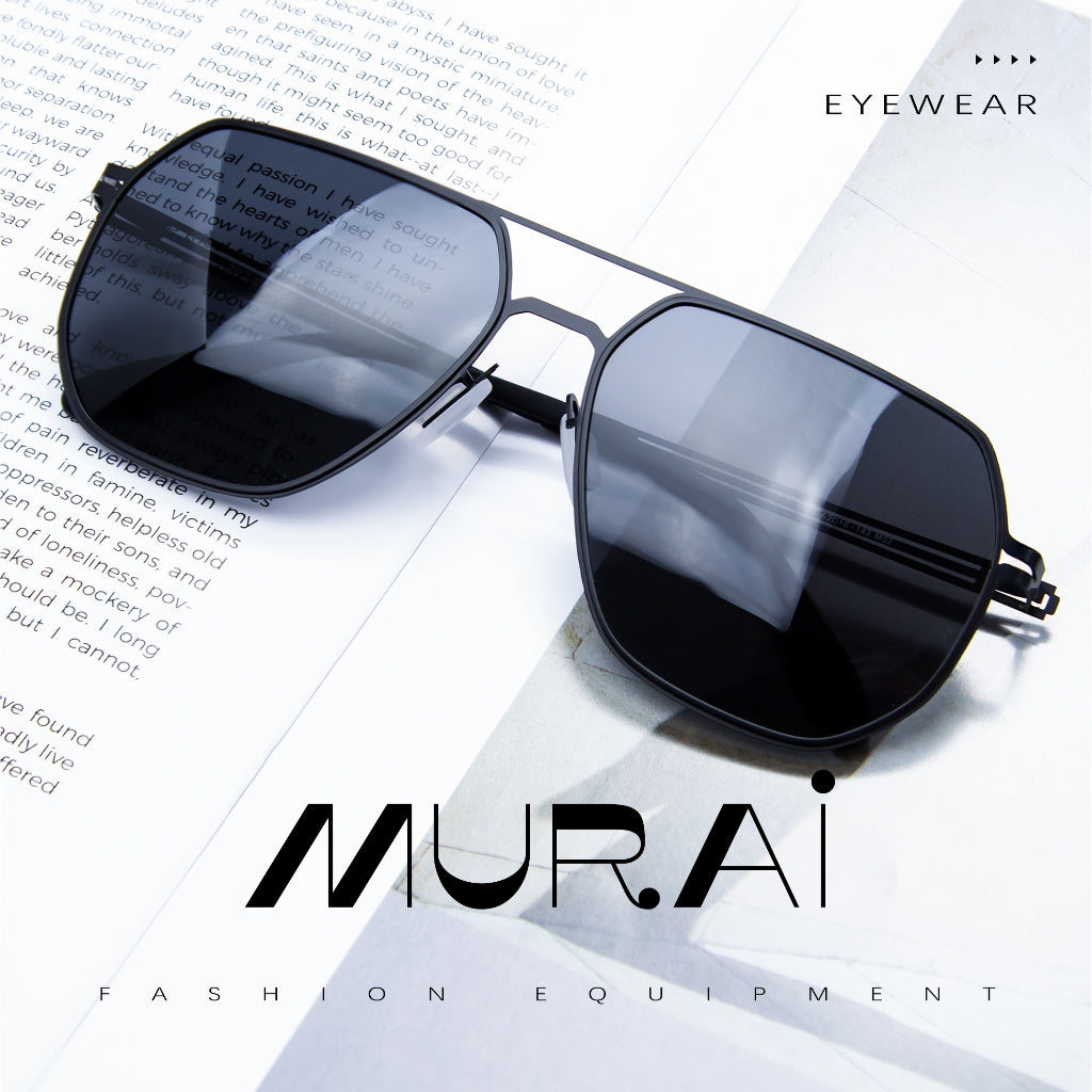 MURAI Merek Jepang Kacamata Hitam Sunglasses Polarized Anti Silau Fashion Pria Wanita Unisex Directional black sunglasses anti radiasi high quality material Terbaru – Fashion Mewah 5007 - M02 Black lenses