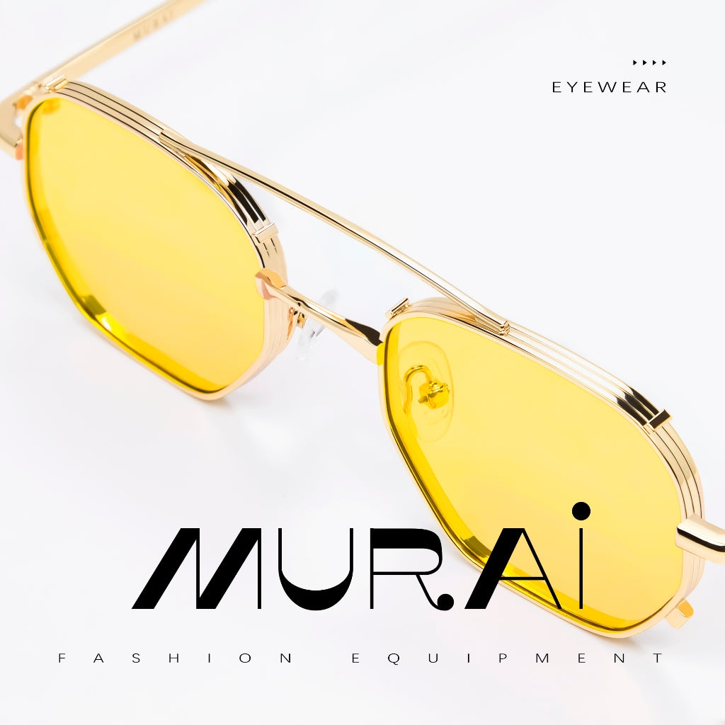 MURAI Merek Jepang Kacamata Hitam Sunglasses Wanita Terbaru Kacamata Ringan Nyaman Seharian Photochromic sunglasses Polarized Anti Silau Fashion Pria Wanita Unisex Metal frame Terbaru – Fashion Mewah 2287 - 4 Yellow photochromic