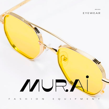 MURAI Merek Jepang Kacamata Hitam Sunglasses Wanita Terbaru Kacamata Ringan Nyaman Seharian Photochromic sunglasses Polarized Anti Silau Fashion Pria Wanita Unisex Metal frame Terbaru – Fashion Mewah 2287 - 4 Yellow photochromic