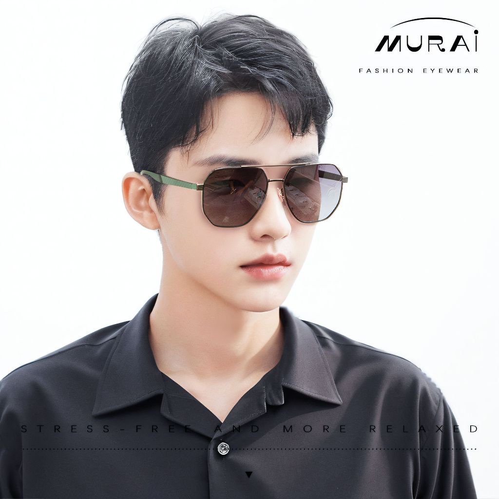MURAI Merek Jepang Kacamata Hitam Sunglasses Pria Wanita Aviation HD Polarized Anti Silau Cahaya Matahari Black square sunglasses anti radiasi high quality materia Terbaru – Fashion Mewah 2507 - M03 Black（Blue gradient lenses）