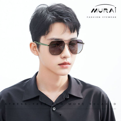 MURAI Merek Jepang Kacamata Hitam Sunglasses Pria Wanita Aviation HD Polarized Anti Silau Cahaya Matahari Black square sunglasses anti radiasi high quality materia Terbaru – Fashion Mewah 2507 - M03 Black（Blue gradient lenses）