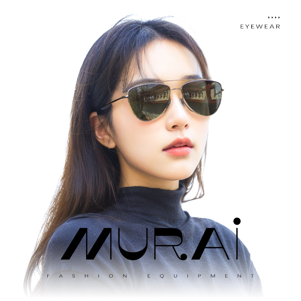 MURAI Merek Jepang Kacamata Hitam Wanita Terbaru – Fashion Mewah Aviation HD Polarized Anti Silau Cahaya Matahar Polarized Anti Silau Fashion Wanita Unisex MR7607 - 3 Gunmetal Frame