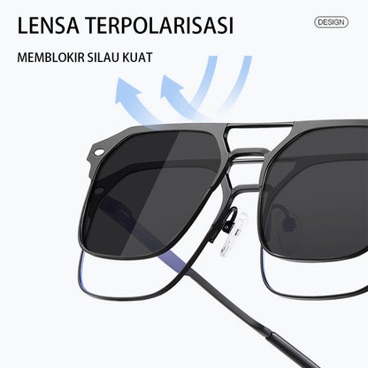 MURAI Merek Jepang Antiradiasi Blueray Free 2 Clip on Polarized Kotak Pria Frame Kacamata Bisa Minus 7041 - 1 Black