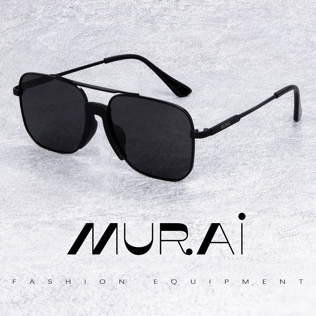 MURAI Merek Jepang Kacamata Hitam Rectangular Polarized Aviator Sunglasses Unisex Retro Pilot Shades Driving Protection 3177 - 1 Black