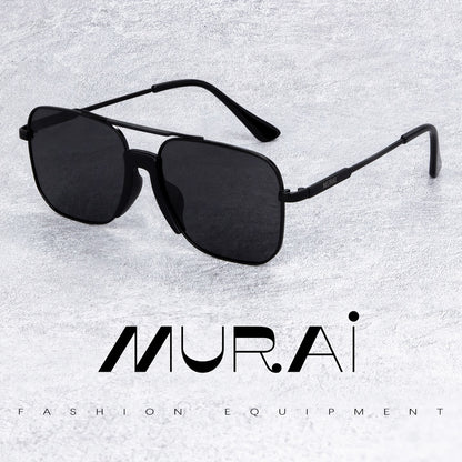 MURAI Merek Jepang Kacamata Hitam Rectangular Polarized Aviator Sunglasses Unisex Retro Pilot Shades Driving Protection 3177 - 2 Gold