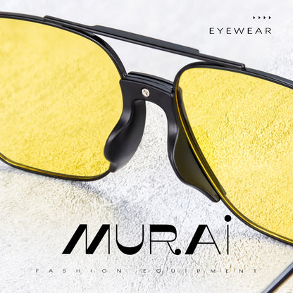 MURAI Merek Jepang Kacamata Hitam Rectangular Polarized Aviator Sunglasses Unisex Retro Pilot Shades Driving Protection Yellow (night Vision) kacamata yang pakai di malam MR3177 - 3