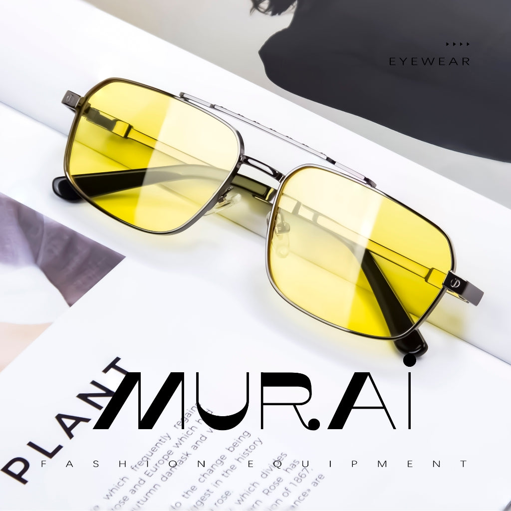 MURAI Merek Jepang Kacamata Hitam Polarized Anti Silau Fashion Pria Wanita Unisex SQUARE FRAME Kacamata Hitam Pria Wanita Terbaru – Fashion Mewah MR7605 - 4 Gun Grey night Visio kacamata yang pakai di malam