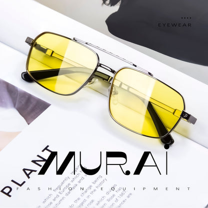 MURAI Merek Jepang Kacamata Hitam Polarized Anti Silau Fashion Pria Wanita Unisex SQUARE FRAME Kacamata Hitam Pria Wanita Terbaru – Fashion Mewah MR7605 - 4 Gun Grey night Visio kacamata yang pakai di malam